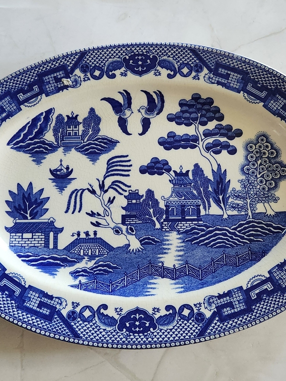 Classic Blue Willow Ceramic Serving Platter